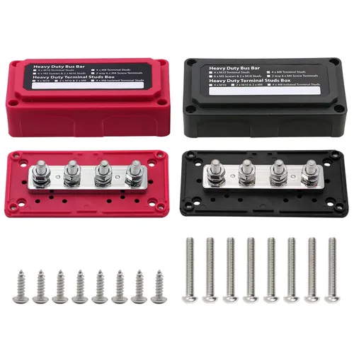 Miniatura 12 de 4 pernos M8 (5/16") Bloque de distribución de energía, barra de bus de 12 V, Ampper impermeable HD 200A Bloque de distribución de batería marina