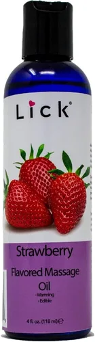 Lick Aceite de masaje con sabor a fresa con vitamina E natural, aceite corporal comestible cálido para masaje de parejas, suave de larga duración,