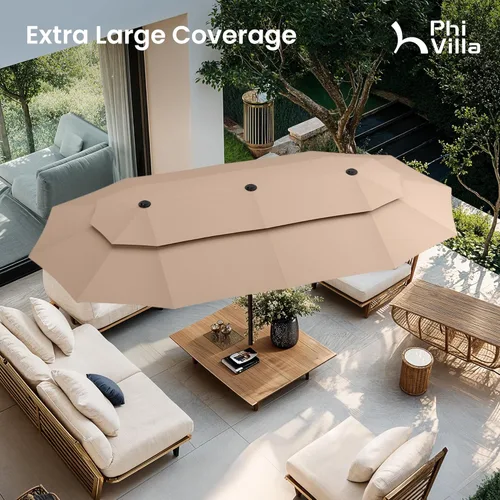 Miniatura 4 de PHI VILLA Sombrillas para patio al aire libre de 13 pies con base incluida, sombrilla rectangular de doble cara de 2 niveles para exteriores