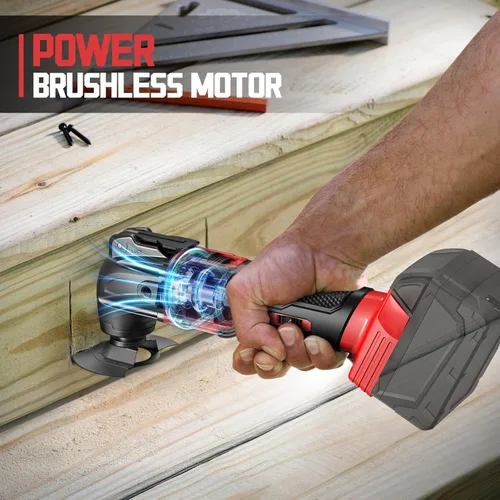 Miniatura 7 de Cerycose Herramienta oscilante inalámbrica compatible con batería Milwaukee de 18 V, 21000 OPM Max sin escobillas con mango auxiliar, Rojo
