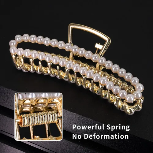 Miniatura 5 de Pinzas grandes de perlas para el cabello, 4.5 pulgadas, aleación de zinc, pinzas de plátano para cabello grueso, accesorios de sujeción fuerte