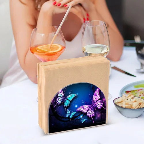 Miniatura 7 de Servilleteros de mariposa púrpura para mesas, servilleteros de acrílico transparente para servilleteros de cóctel para cocina, restaurante, bar