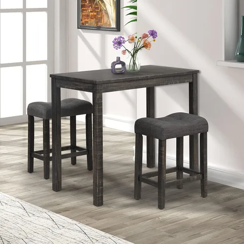 Roundhill Furniture Sora Wood - Juego de comedor de 3 piezas, altura de mostrador, gris, gris