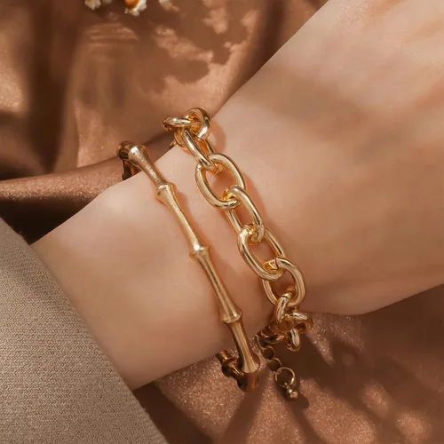 Miniatura 86 de Long tiantian Pulsera de oro gruesa para mujer, pulseras de oro delicadas, pulseras para mujer, pulseras apilables de eslabones de cadena