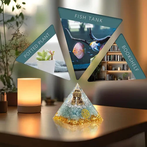 Miniatura 3 de FENGSHUI-CAISHEN Pequeña estatua de Guan Yin en pirámide de orgón de cristal curativo, aventurina verde con figura de Quan Yin, decoración