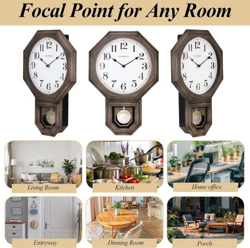 Miniatura 5 de CLXEAST Reloj de Pared de Péndulo, Relojes de Pared de Péndulo Regulador de Escuela Grandes para Decoración de Sala de Estar, Plástico con Acabado
