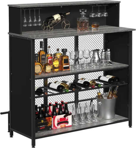 GDLF Mueble de bar para el hogar, gabinete de licor con almacenamiento y reposapiés para bar de cocina en el hogar (gris)