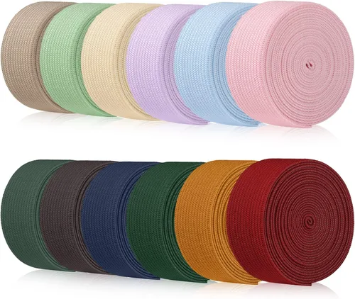 Miniatura 11 de WILLBOND 12 rollos de banda elástica colorida plegable, cordón elástico resistente, banda plana tejida para costura, manualidades, DIY, puños