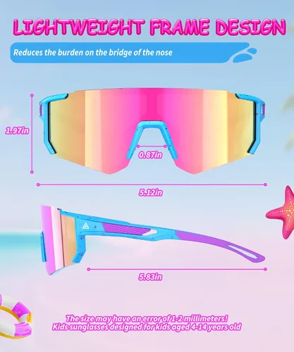 Miniatura 5 de Gafas de sol para niños jóvenes béisbol sóftbol gafas de sol para niñas niños de 4-14 años protección UV deportes niños paquete de 3