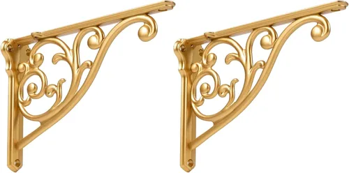 Miniatura 23 de Soportes de estante de 4 pulgadas, paquete de 4 soportes de pared de latón antiguo de alta resistencia, estantes decorativos de cocina victoriana