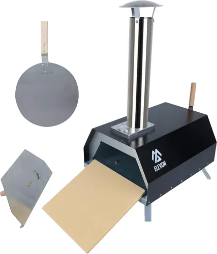 Miniatura 2 de Elevon Horno de pizza de leña, portátil de acero inoxidable, parrilla de pizza, al aire libre con cáscara de pizza y piedra para pizza