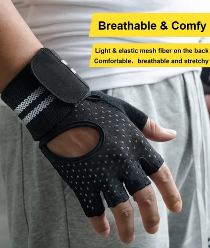 Miniatura 6 de SUJAYU Guantes de gimnasio para levantamiento de pesas para hombres y mujeres, guantes de entrenamiento transpirables, guantes de ejercicio