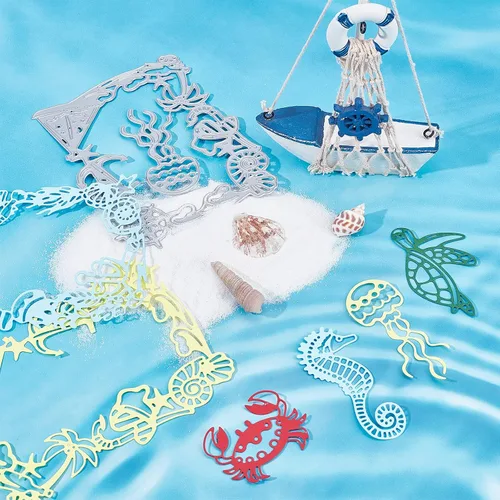 Miniatura 3 de ORIGACH 8 piezas de marco oceánico y animales marinos troqueles de corte de metal plantillas en relieve plantillas para bricolaje álbum de recortes