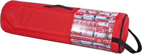Miniatura 8 de ProPik Bolsa de almacenamiento de papel de regalo, organizador de papel de regalo de Navidad, almacena hasta 24 rollos de 40 pulgadas, poliéster Rojo