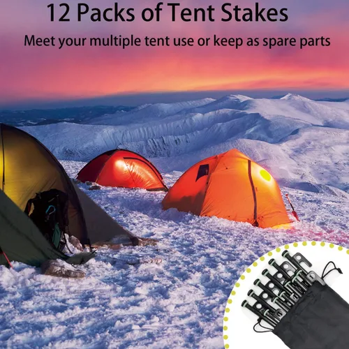 Miniatura 2 de Estacas de Tienda, 12 Piezas de 25.4 cm Estacas de Tienda de Acero Forjado Resistente + Bolsa de Almacenamiento, Usadas en Rocas, Campo de Nieve