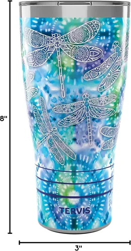 Miniatura 9 de Tervis Traveler - Vaso de viaje con triple aislamiento con diseño de libélula de teñido anudado mantiene las bebidas frías y calientes, 30 onzas