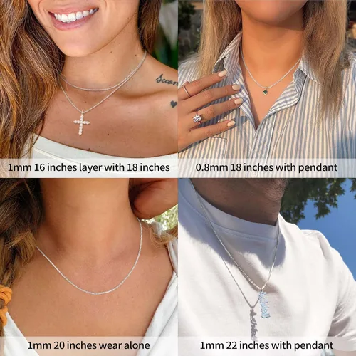 Miniatura 2 de ASHINE 925 Sterling Silver Box Chain Necklace for Women, 1mm 0.8mm Replacement Link Chain for Pendants, Dainty & Sturdy Necklace Available in 16-36