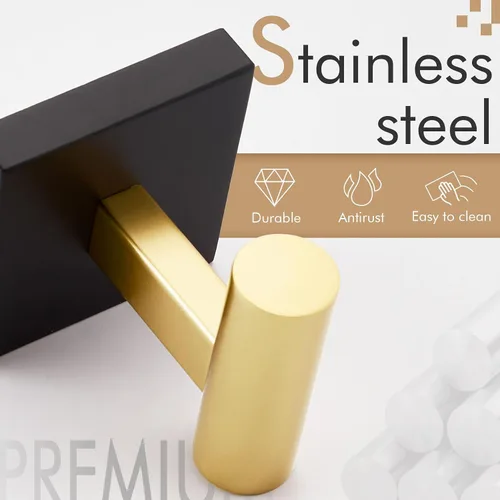Miniatura 5 de KOKOSIRI Ganchos para batas de baño, ganchos para toallas, ganchos montados en la pared, accesorios de baño, paquete de 2 unidades, color negro