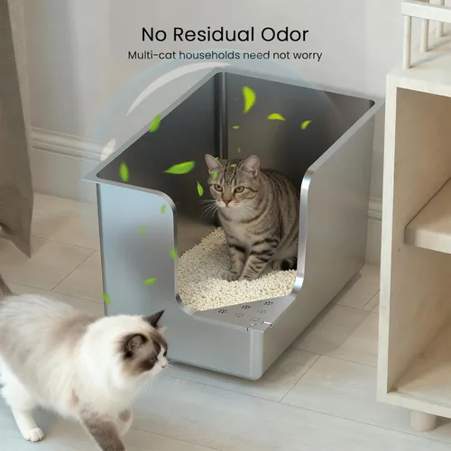Miniatura 4 de Caja de arena de acero inoxidable de 11.8 pulgadas de alto, caja de arena de metal XL para gatos, inodoro para mascotas con apertura de esquina
