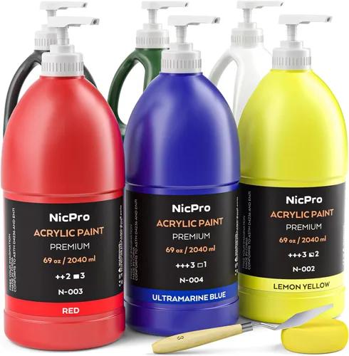 Miniatura 8 de Nicpro Juego de pintura acrílica de 14 colores (10 onzas/10.1 fl oz), kits de pinturas acrílicas grandes a granel con pigmentos ricos para artistas