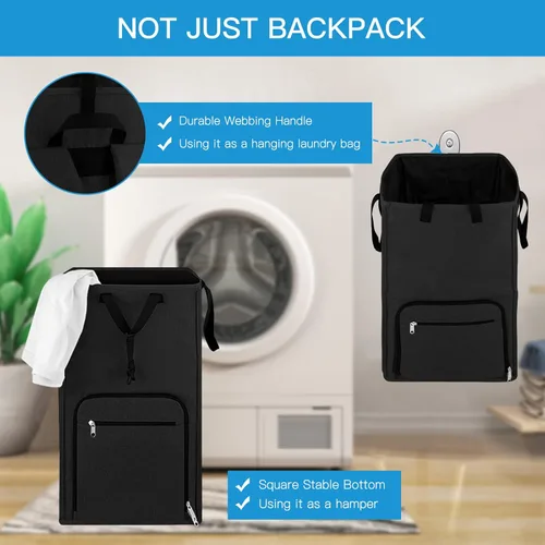 Miniatura 4 de Bukere - Mochila para lavandería, extra grande, 2 en 1, cesta de lavandería para estudiantes universitarios, artículos esenciales para el Negro