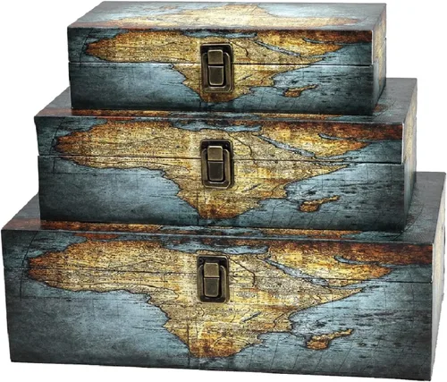 Jolitac Juego de 3 cajas de almacenamiento de madera, cajas de almacenamiento de tesoros de madera vintage decorativas con pestillo, decoración del