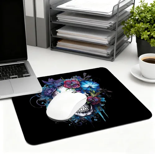 Miniatura 5 de Alfombrilla de mouse gótica de calavera – Regalos de esqueleto gótico, suministros de oficina, decoración de escritorio, base de goma antideslizante