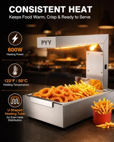 Miniatura 3 de PYY Calentador de papas fritas - Lámpara de calor comercial para calentar alimentos Luz de calentamiento de 122°F Estación de descarga de papas