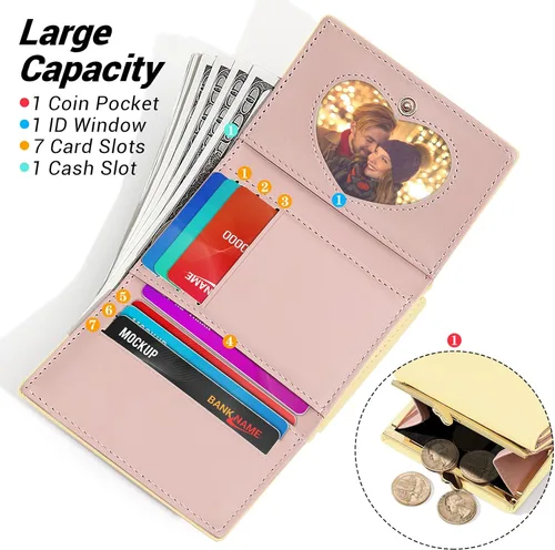 Miniatura 2 de YINHEXI Cartera para mujer, tarjetero para mujer, pequeño bolso triple con bloqueo RFID, bonita cartera pequeña de cuero con bolsillo para mujeres