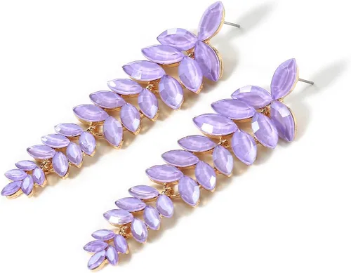 Miniatura 4 de KELMALL Aretes largos de cristal para mujer, aretes colgantes de hoja de diamantes de imitación