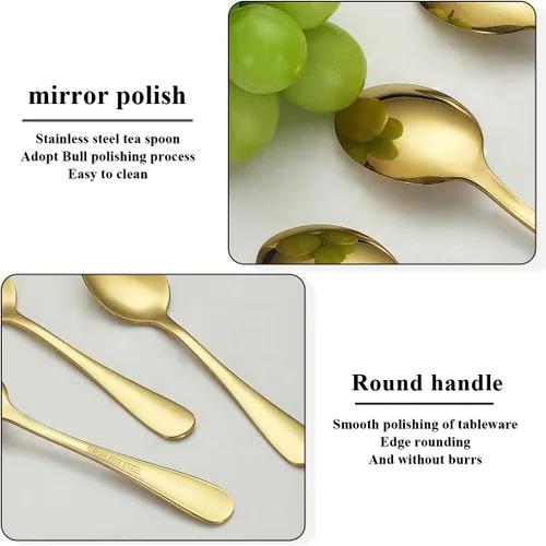 Miniatura 5 de Evanda 12 cucharaditas doradas, acero inoxidable chapado en titanio dorado, cuchara de té de 5.5 in, cubiertos para té, café, pasteles, postres