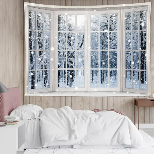 Miniatura 19 de HVEST Tapiz de cielo estrellado, nieve, montaña, para colgar en la pared, bosque de pinos, tapices para dormitorio, sala de estar, decoración
