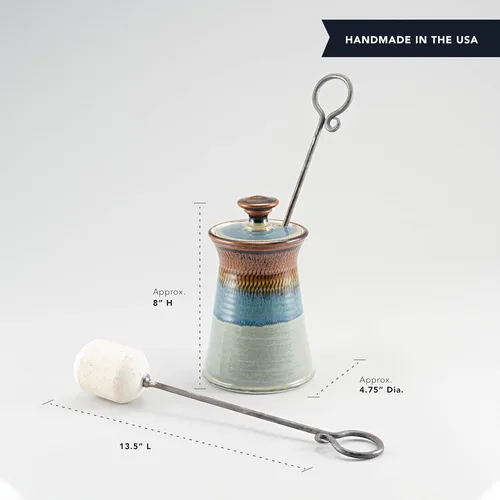 Miniatura 2 de Georgetown Pottery Hecho a mano Cape Cod Firepot Firepot con hierro y esteatita fuego Starter Wand para chimenea, estufa de leña, hoguera Hamada