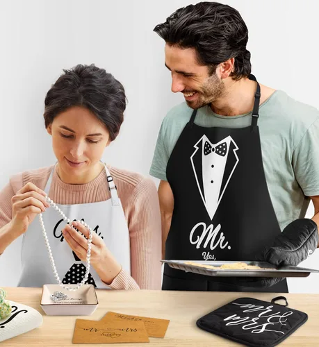 Miniatura 6 de Mr & Mrs - Delantales para pareja, aniversario, despedida de soltera, boda, compromiso, regalos de Navidad para parejas, juego de regalo de cocina
