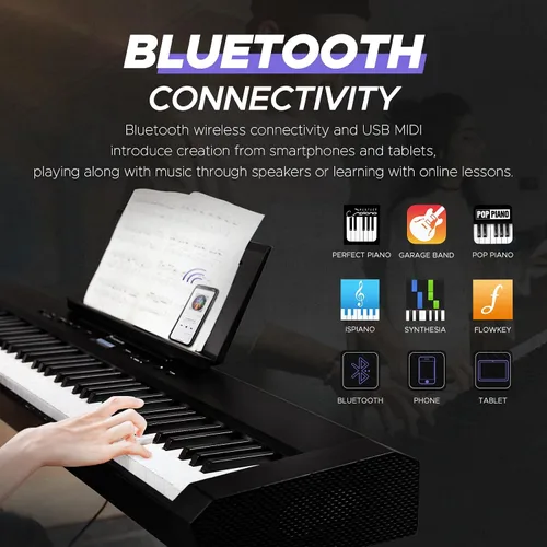 Miniatura 4 de Starfavor Piano digital con peso completo de 88 teclas, teclado de piano eléctrico para principiantes, altavoces duales de 30 W, acción de martillo