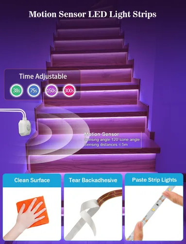 Miniatura 3 de Daymeet Luces con sensor de movimiento para debajo de la cama, tira de luces LED RGB activadas por movimiento de 9.8 pies con temporizador de Varios