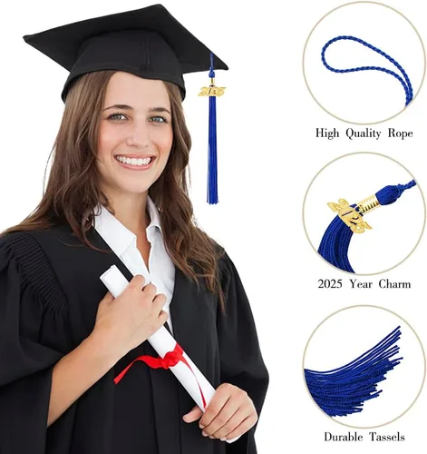 Miniatura 40 de Borla 2025, 1 unidad, borla de graduación para graduados 2025, borla 2025 con dijes de fecha dorada 2025 para fiestas de graduación, ceremonias