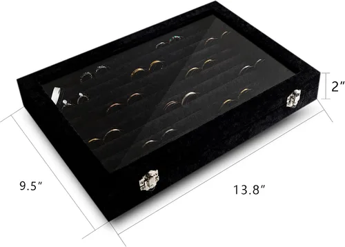 Miniatura 2 de Frebeauty Bandeja organizadora de anillos y aretes con tapa transparente, 10 ranuras de terciopelo, caja de almacenamiento de joyas con tapa