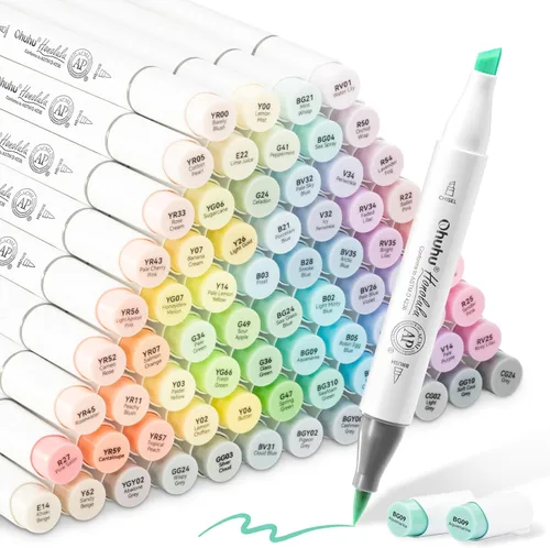 Ohuhu Marcadores de alcohol pastel – 96 colores de dulzura de Honolulu + floración – Marcadores de alcohol artísticos de doble punta para Dulzura +