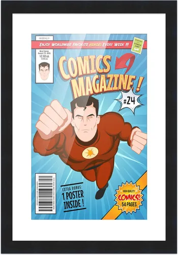 Miniatura 2 de Poster Palooza Marco de cómic con paspartú para 1 cómic de la Edad de Bronce publicado entre 1970 y 1985, marco de cómic negro para cómic de 7.25 x