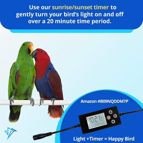 Miniatura 5 de HappyBird Lighting - Luz de jaula para pájaros con protector para masticar, luz LED de espectro completo para mascotas, simula el entorno natural