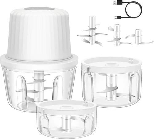 Miniatura 10 de Picadora de ajos eléctrica, 250ML trituradora de ajos con batidor de huevos, mini picadora de verduras portátil, molinillo y machacador de cebollas