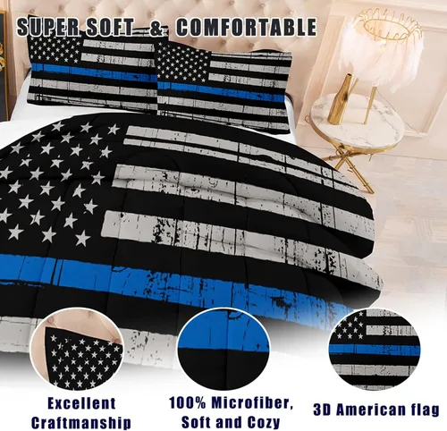 Miniatura 2 de NINENINE Juego de ropa de cama de edredón de bandera estadounidense tamaño individual para niños y adolescentes, juego de ropa de cama