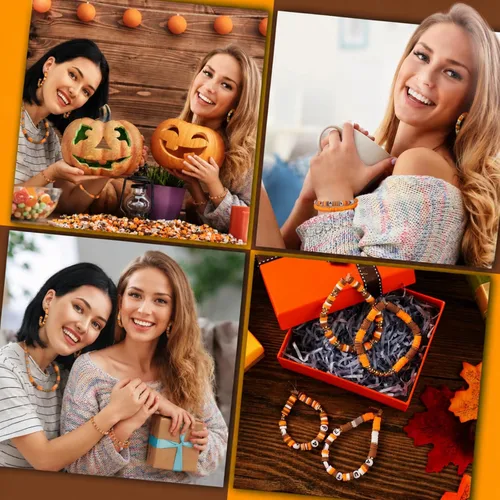 Miniatura 5 de Ferraycle Juego de 5700 cuentas de arcilla de otoño de Halloween, cuentas de arcilla de Navidad, kits de fabricación de joyas para pulseras, Naranja