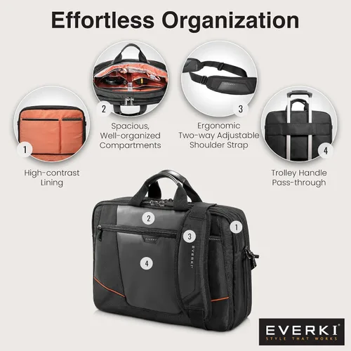 Miniatura 3 de Everki Flight Business - Maletín para laptop de 15.6 o 16 pulgadas, ideal para viajes, hombres o mujeres, organizado, negro (EKB419)
