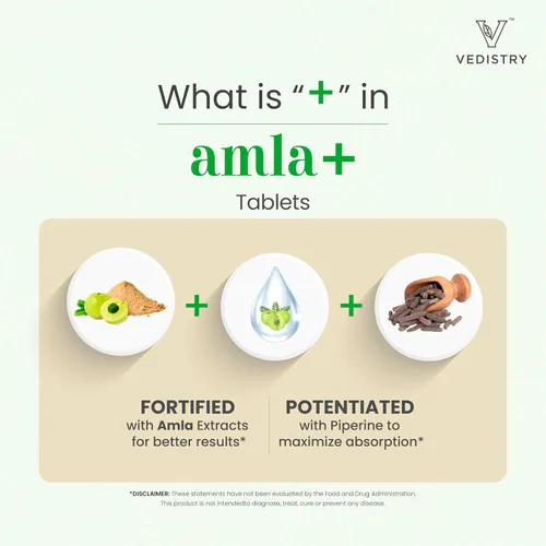 Miniatura 4 de Vedistry Amla Supplement - Tableta de grosella espinosa india de 1100 mg con pimienta larga para inmunidad y energía, suplemento de hierbas rico