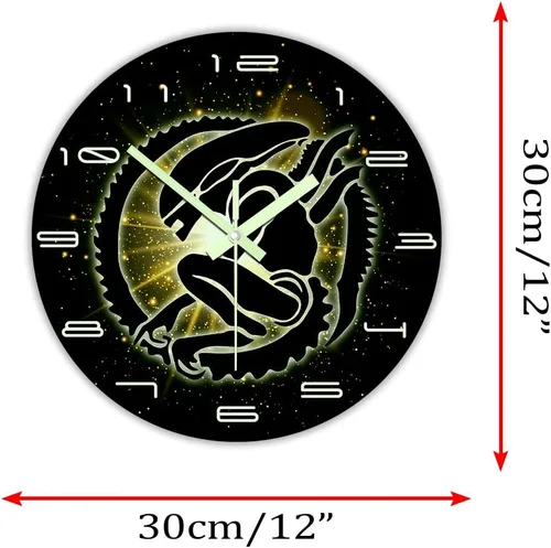 Miniatura 3 de The Geeky Days Alien Xenomorph Reloj que brilla en la oscuridad, funciona con pilas, silencioso de cuarzo, película de ciencia ficción, luminoso, 12