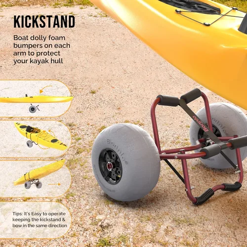 Miniatura 4 de Bonnlo Carrito de kayak, canoa, remo, barco, carrito de transporte con ruedas grandes de playa de 12 pulgadas, ruedas de transporte de globo, kayak