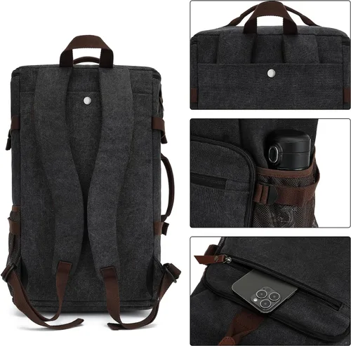 Miniatura 3 de Bolsa de lona de gimnasio Kalesi con compartimento para zapatos, mochila impermeable de 4 vías para viajes, deporte, senderismo, portátil, Negro