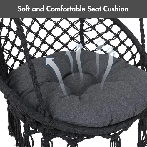Miniatura 6 de ANOW Silla Columpio con Soporte Incluido, Silla Colgante para Exterior con Soporte y Cojín de Asiento Desmontable, Peso Máximo 400 Libras, Gris Gris